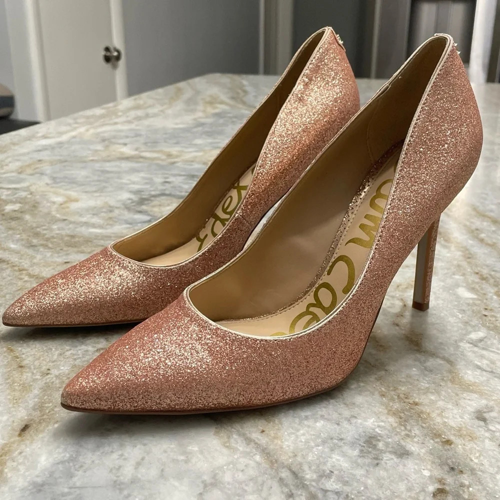 Sam Edelman Women's Hazel Pump, Rose Gold Glitter Size 8.5
